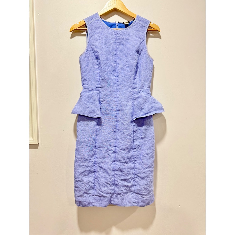 J.Crew Blue 100% Linen Peplum Sleeveless Sheath Dress Size 2